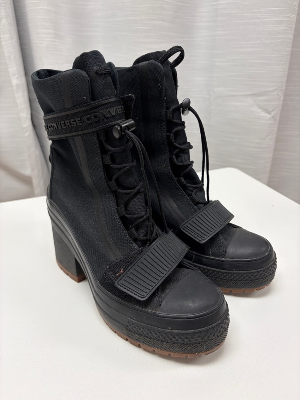Converse Black Platform Lug-Heel Ankle Boots with Strap